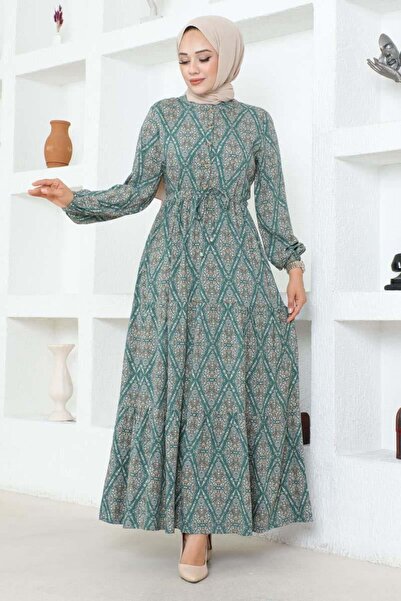 SGS Φόρεμα με κορδόνια με πράσινο σχέδιο βισκόζης