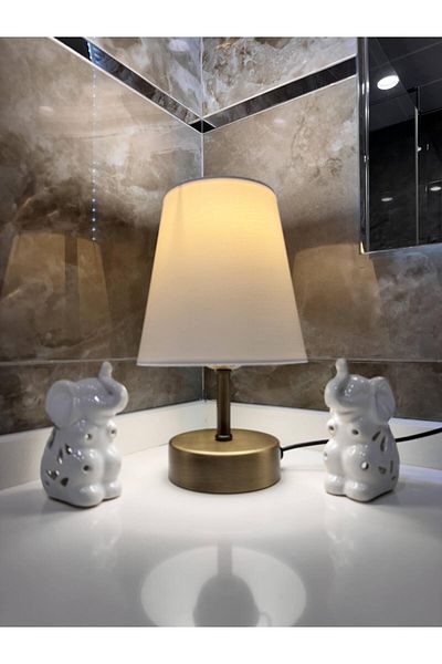 fey atelier Cable Lampshade, Table Lamp, Night Lamp, Large White Hat Antique Foot