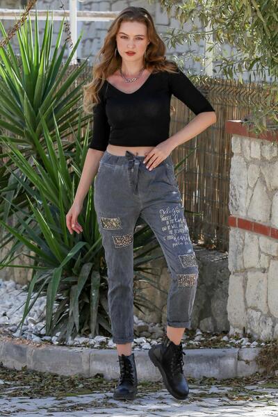 della moor Women's Anthracite Italian Sequined Lettered Trousers