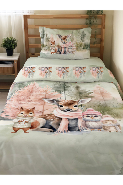 Evmila Sevimli Hayvanlar Desenli Çarşafsız 2'li Takım Baskılı Tek Kişilik Nev...