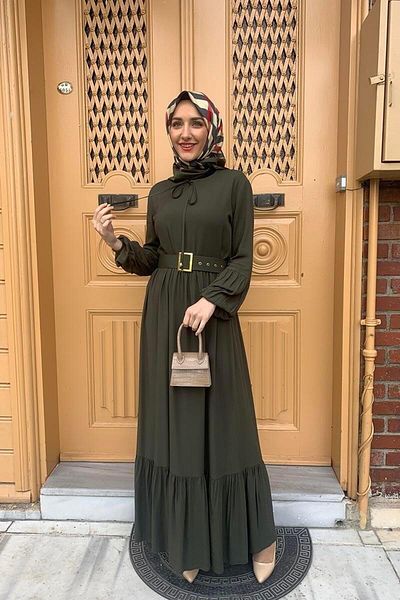 SGS Hijab Dress - Belt Detail, Khaki