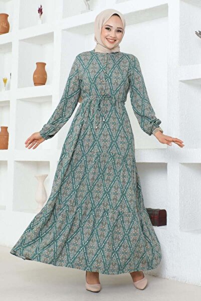 SGS Φόρεμα με κορδόνια με πράσινο σχέδιο βισκόζης