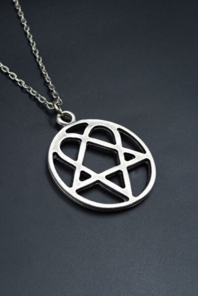 Had Safha Heartagram Gümüş Kaplama Unisex Düz Zincir Kolye kod 755