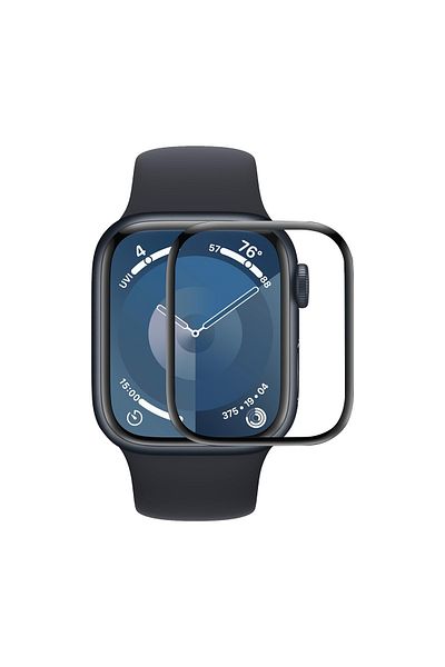 Fibaks Apple Watch Series 10 42mm Compatible Full Covering Curved Black Framed Watch Screen Protector