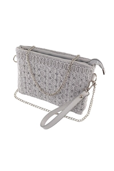 KEEBA Сіра плетена сумочка та клатч - вечірня та святкова сумочка, ручна та плечова сумочка