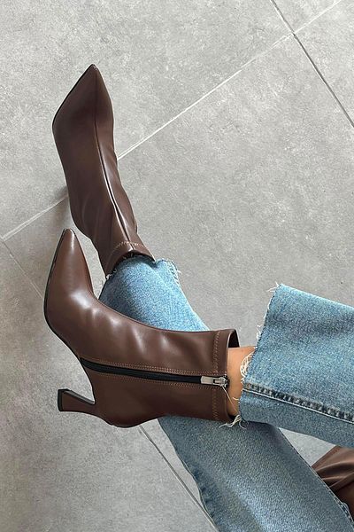 STRASWANS Poppin Women's Pino Heel Leather Boots Brown