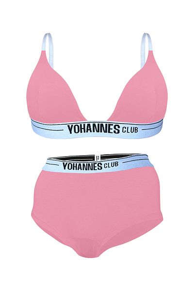 Yohannes Club طقم ملابس داخلية نسائي (حمالة صدر مثلثة - بويشورت)، بودرة