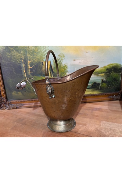 tayfuntufan antika koleksiyon Antika bakır ve pirinç ten kömür kovası