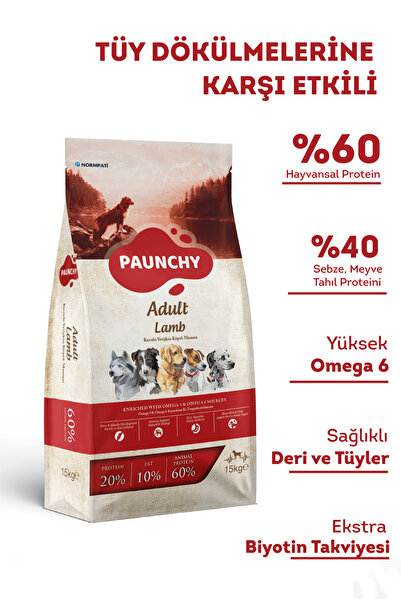 PAUNCHY Kuzu Etli Ve Pirinçli Yetişkin Köpek Maması 15 Kg