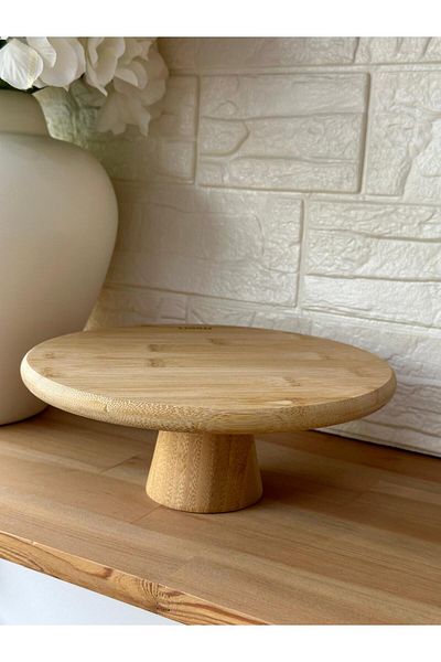ANJEAHOME Bern Bamboo Pedestal Stand Serving Presentation, Bamboo Pastry Cake Stand