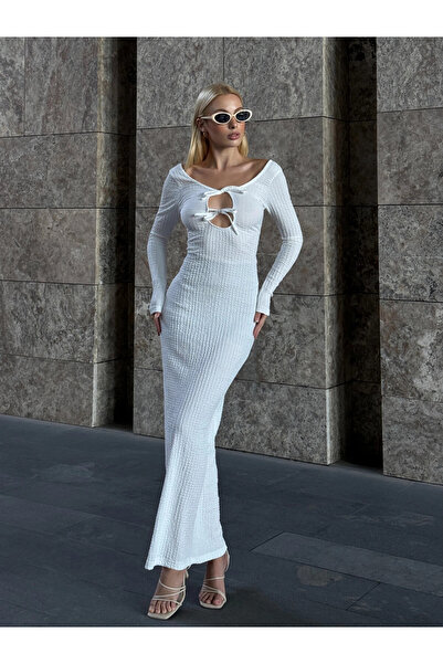 Zechka Γυναικείο λευκό δέσιμο μπροστά με χαμηλή πλάτη Πρωτοχρονιάτικο φόρεμα (ZCKSA339)