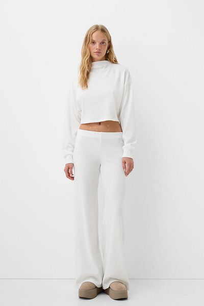 Bershka Wide-leg ribbed soft touch trousers