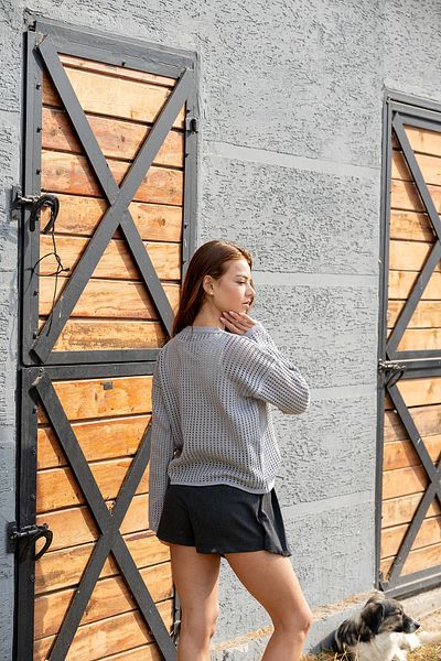 VerdeBlanco Gray Perforated Women's Knitwear Sweater