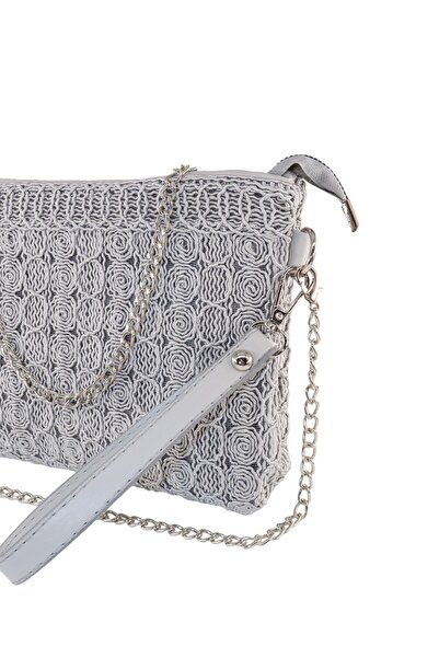 KEEBA Сіра плетена сумочка та клатч - вечірня та святкова сумочка, ручна та плечова сумочка