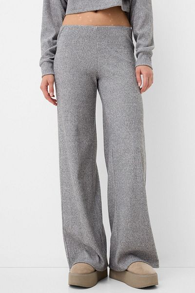 Bershka Wide-leg ribbed soft touch trousers