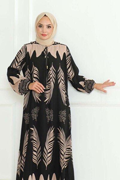 SGS Φόρεμα από βισκόζη - Κορδόνι που δένει τον λαιμό, ΜΑΥΡΟ ΒΙΖΟΝ