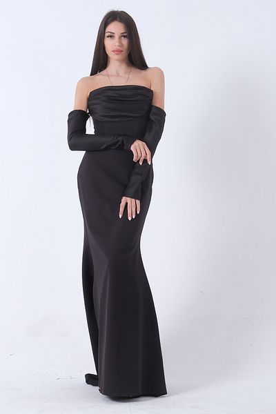 Feminist Black Long Draped Evening Dress - Button Detailed 9705361