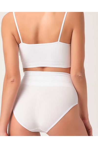 MİSTİRİK Mabet Model High Waist Bottom Abdominal and Belly Tightening Gathering Corset Panties White Color