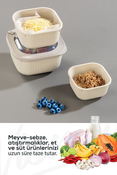 Vienev Beige Color 12-Piece 4X(600-1100-1800 ml) Special Storage Container Set with Vip Lids Suitable for Microwave and Freeze