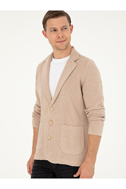 Cacharel Kahverengi Slim Fit Düğmeli Ceket Yaka Triko Hırka 50296340-VR122