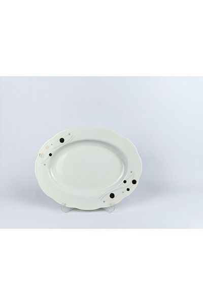 Kütahya Porselen Cream Patterned Porcelain Boat Plate - 28 X 22 Cm