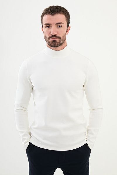 Mcr Plain Slim Fit Half Turtleneck Long Sleeve Men's T-Shirt Ecru - 36838.24K
