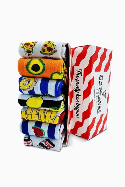 CARNAVAL SOCKS Set of 7 Pizza Donut Mixed Pattern Colorful Socks
