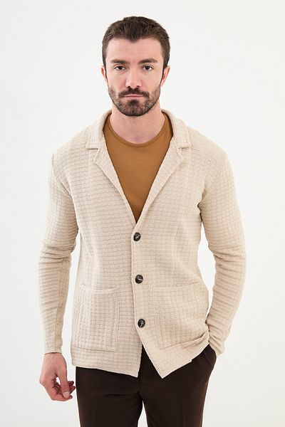 Mcr Patterned Slim Fit Men's Knitwear Jacket Beige - 11240.24K