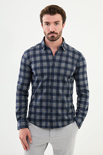 Mcr Чоловіча сорочка з вовни Slim Fit в клітинку - 27016.24K