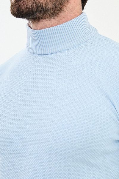 Mcr Textured Slim Fit Half Turtleneck Men's Knitwear Sweater Blue - 11500.24K