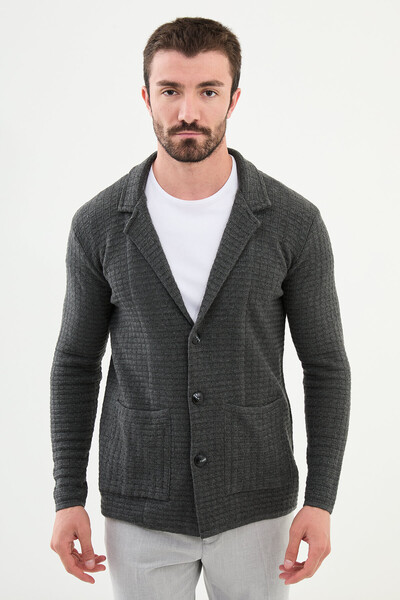 Mcr Desenli Slim Fit Erkek Triko Ceket Antrasit - 11240.24K