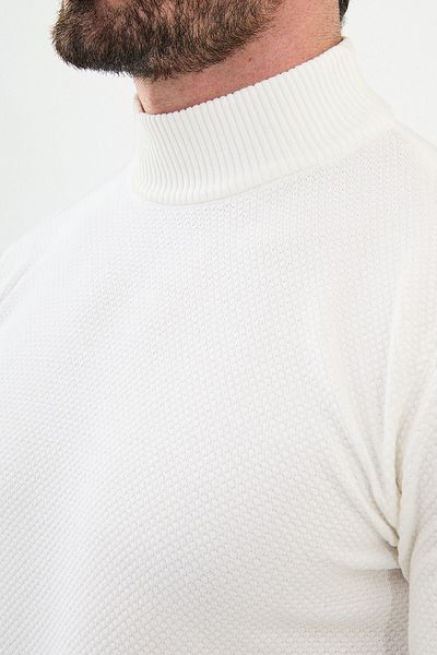 Mcr Textured Ecru Slim Fit Half Turtleneck Men's Knitwear Sweater