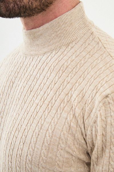 Mcr Patterned Slim Fit Half Turtleneck Men's Knitwear Sweater Beige - 11503.24K