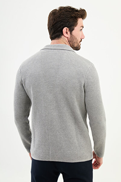 Mcr Desenli Slim Fit Yün Erkek Triko Ceket Açık Gri - 11238.24K