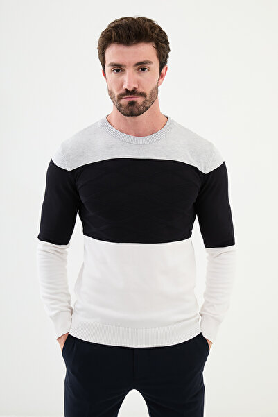 Mcr Чоловічий трикотажний светр з коміром-стійкою Slim Fit, екрю - 11512.24K