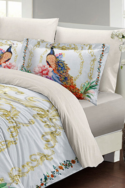 MonoHome Double Duvet Cover Set - Cotton Satin Royal Peacock