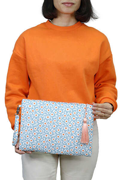 BUSRAKAZANCDESİGN Mavi Mini Çiçekli Clutch Çanta