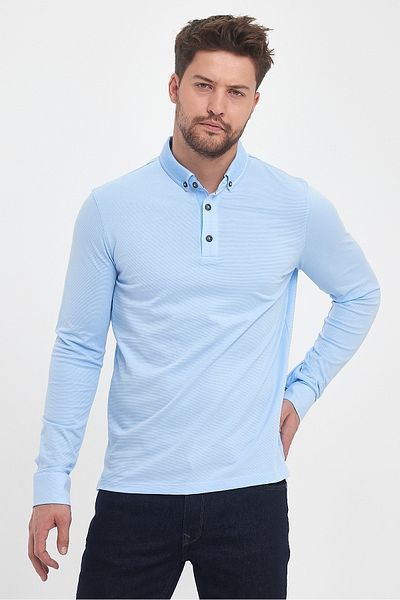 ENQUE Ανδρικό μακρύ γιακά πόλο Winter Basic γαλάζιο φούτερ