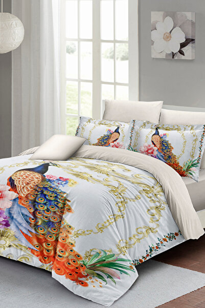MonoHome Double Duvet Cover Set - Cotton Satin Royal Peacock