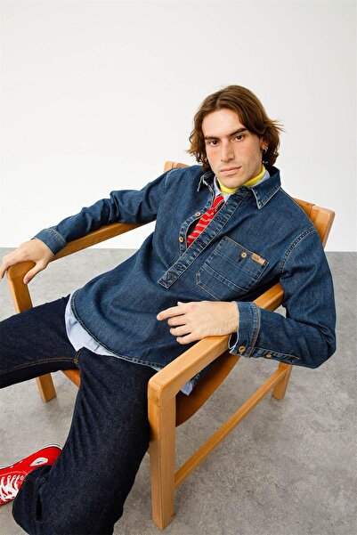 WILLIAM Regular Fit Yarım Pat Koyu İndigo Erkek Jean Gömlek