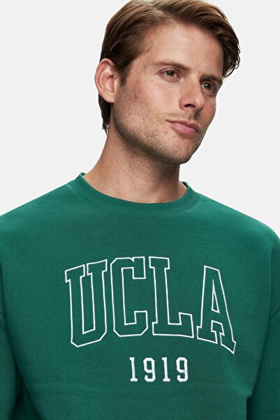 UCLA Ανδρικό φούτερ Sandhill Green Crew Neck με κεντημένο ράστερ Loose Fit
