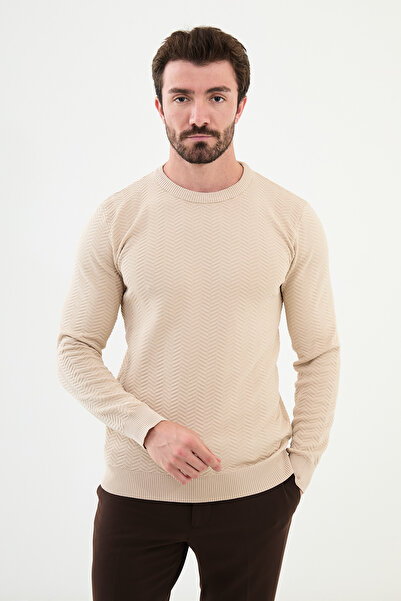 Mcr Смугастий Slim Fit чоловічий светр з велосипедним коміром, бежевий - 1150...