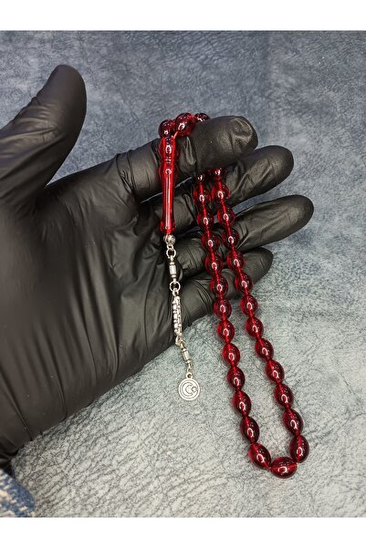 Mos Tespih Kırmızı Arpa Toz Kehribar Tesbih