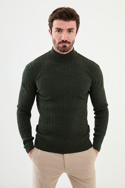 Mcr Patterned Slim Fit Half Turtleneck Men's Knitwear Sweater Khaki - 11503.24K