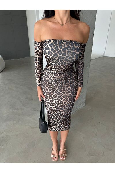 ZF BUTİK ΜΑΚΡΥΜΑΝΙΚΙ ΦΟΡΕΜΑ ΜΙΔΙ ΜΗΚΟΣ LEOPARD
