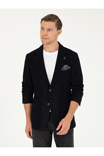 Cacharel Dark Navy Slim Fit Wool Blend Striped Jacket 50297239 -Vr100