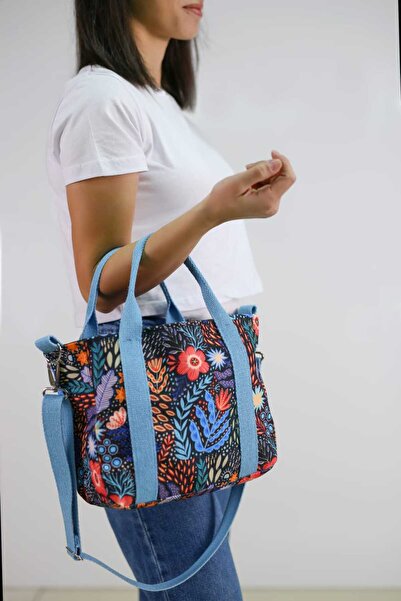 BUSRAKAZANCDESİGN Çiçek Desenli Tote Bag El Ve Omuz Çantası