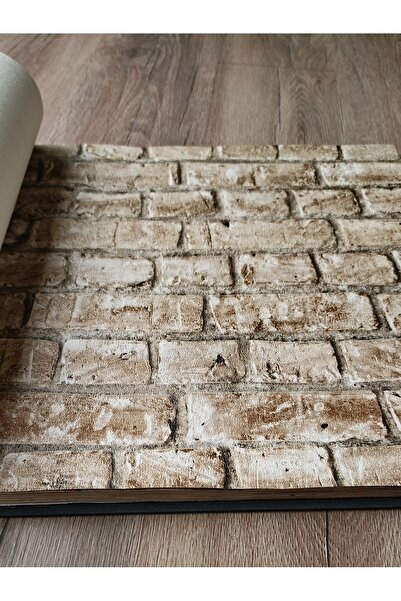 KMS HOME 3 Boyutlu Krem Taş Desen Hava Alabilen Silinebilir Duvar Kağıdı 5 M²