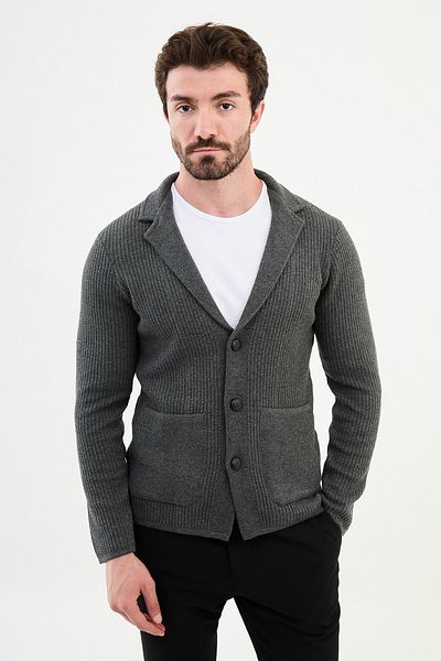 Mcr Patterned Slim Fit Wool Men's Knitwear Jacket Anthracite - 11238.24K