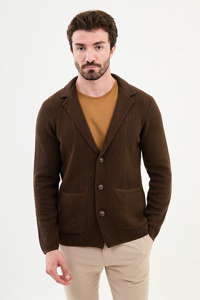 Mcr Patterned Slim Fit Wool Men's Knitwear Jacket Brown - 11238.24K